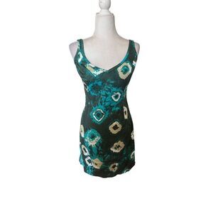 Piazza Sempione Women's Abstract Pattern Sleeveless Fitted Mini Dress Green XS